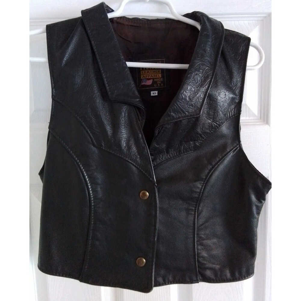 Protech Leather Apparel Leather Biker Vest Womens Size 10 Made In U.S.A. 🇺🇸